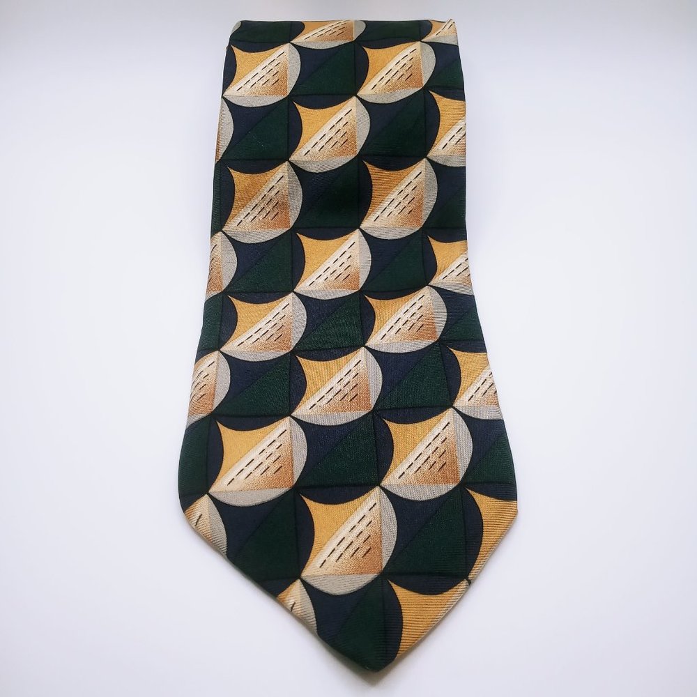 Pebble Beach Neckwear Men's Tie Gold Blue Green Abstract Print Silk 59.5"x3.75"